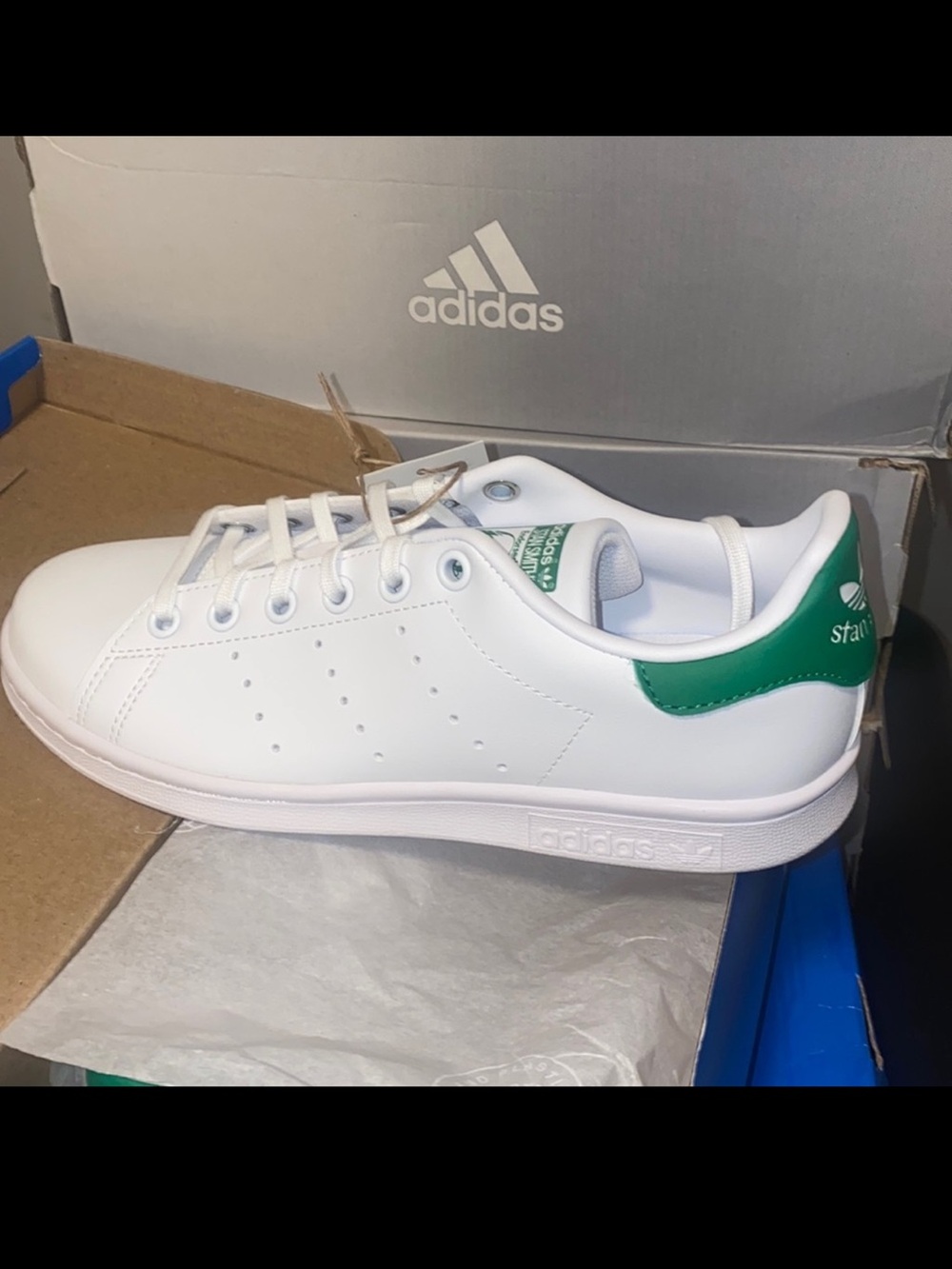 Adidas Stan Smith White Sneakers with Green Heel Accent